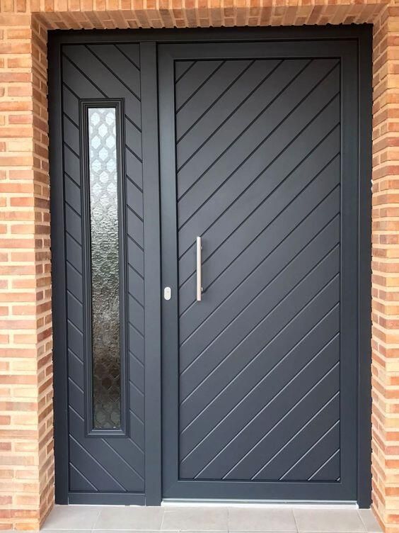 a black front door with two sidelights