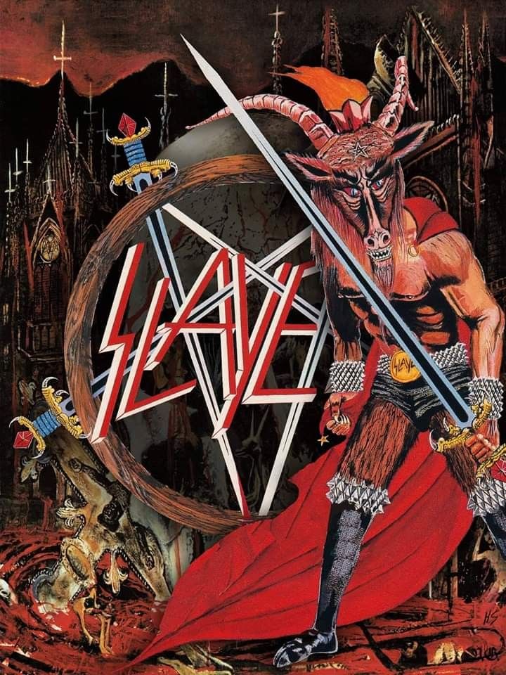 the cover art for slayer's new album, in which he is holding two swords