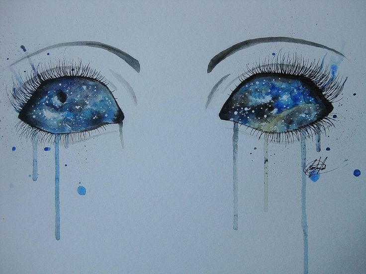 an artistic drawing of two eyes with water drops coming out of them