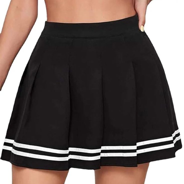 Xs Wakallsmo Women's Sexy Mini Skirt School Uniform Skirt Ruffle Skirts Cheerleader Pleated Skirt(Color: Black With White Stripe) High Waist Lined Tennis Skirt For Night Out, High Waist Pleated Club Skirt, Stretch Pleated Club Skirt, Stretch Pleated Skirt For Club, Black High Waist Lined Tennis Skirt, Pleated Mini Skirt For Club, Black Mini Length Club Shorts, Trendy High Waist Mini Skirt For School, Trendy Black Mini Length Tennis Skirt