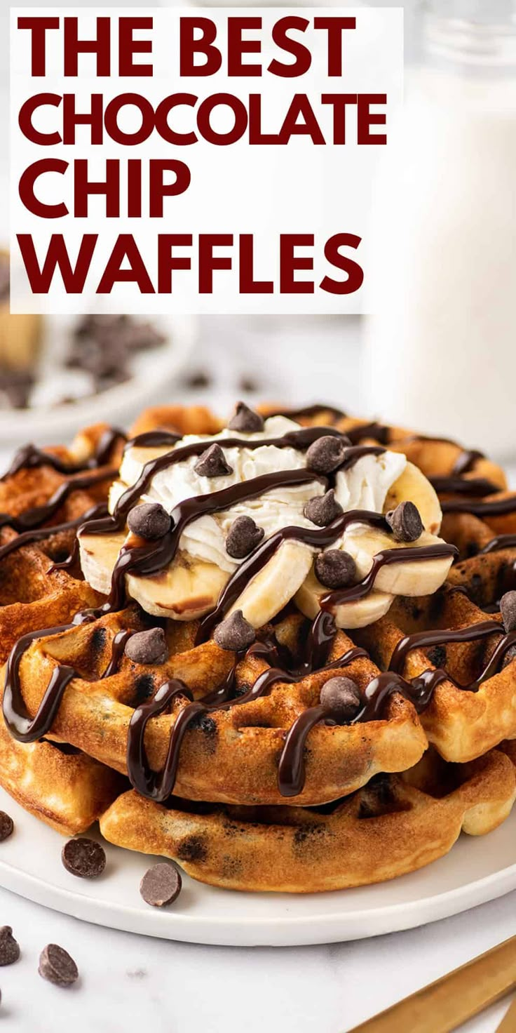 the best chocolate chip waffles on a white plate