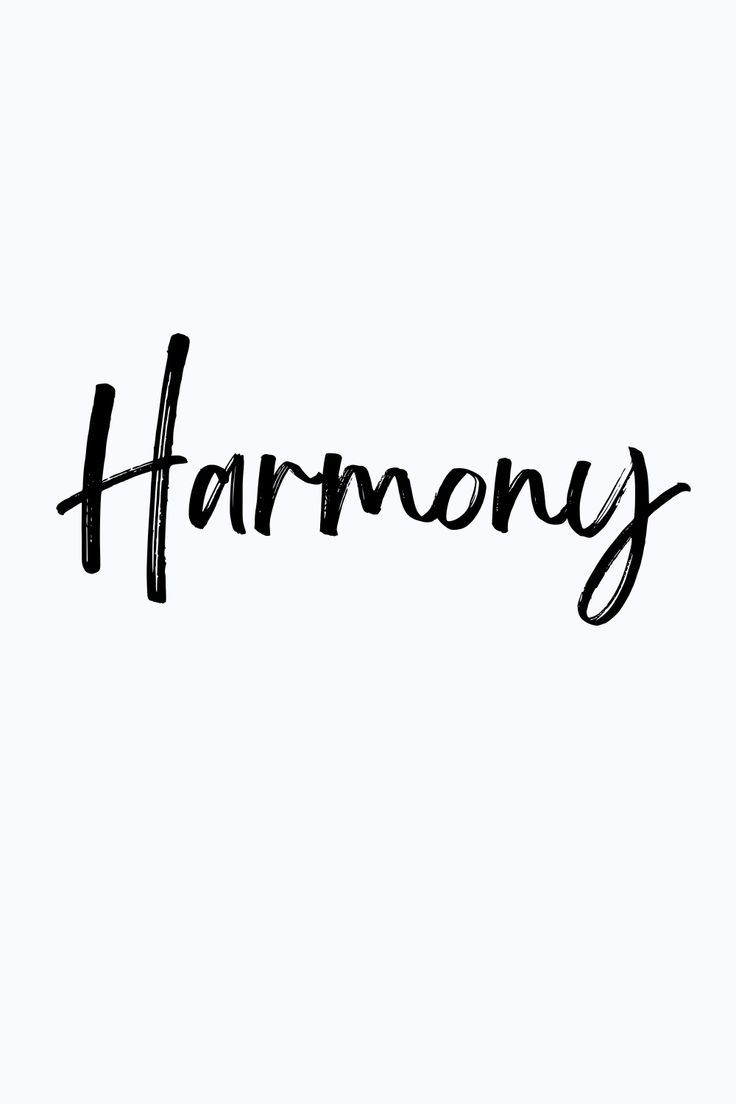 the word harmony written in black ink