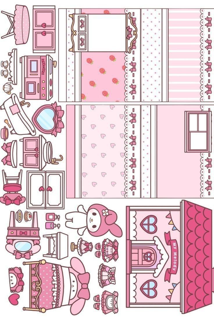 a paper doll house with furniture and accessories