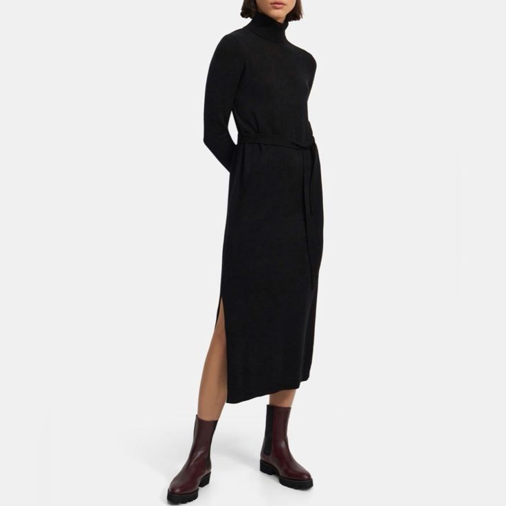 This Midi Dress Is Detailed With A Ribbed Turtleneck, Self-Tie Belted Waist, And Side Slits At The Hem. Spun From Incredibly Soft Cashmere, This Versatile Knit Dress Works With Sneakers And Pumps Alike. Style #: K0918740 True To Size, Choose Your Normal Size Straight Fit, Long Sleeves Midi Length 100% Cashmere Theory Dress, Belted Midi Dress, Ribbed Turtleneck, Long Sleeve Midi, Midi Length, Knit Dress, Cashmere, Turtle Neck, Midi Dress