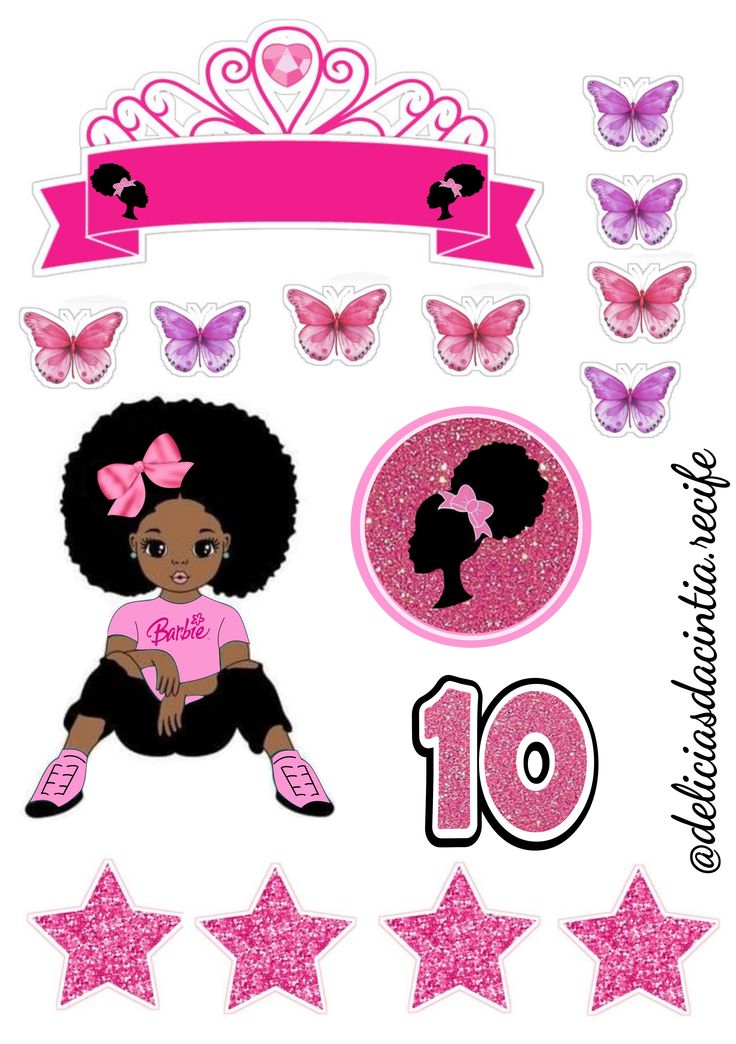 Black Barbie Cake Topper, Black Barbie Birthday Party, Black Barbie Logo, Barbie Party Decorations, Barbie Birthday Cake, 5th Birthday Party Ideas, Princess Birthday Cake, Cars Theme Birthday Party, Barbie Logo