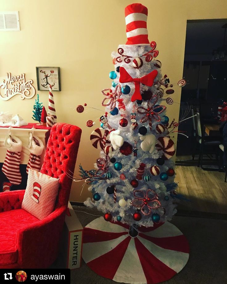 a cat in the hat christmas tree with candy canes