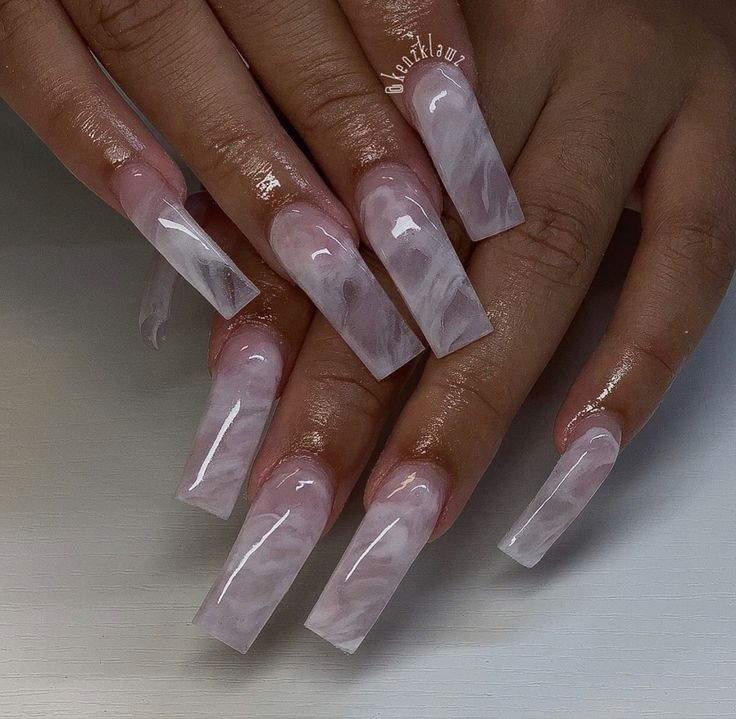 Clear Marble Nails Acrylic, Spiritual Nails Designs, Spiritual Nail Art, Miami Nails Ideas, White Marble Nails, Plain Acrylic Nails, Sqaure Nails, Glitter Gel Nail Designs, Acrylic Nails Nude