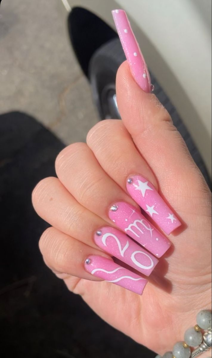 Birthday Nails Virgo 20, Pink Birthday Nails Virgo, 23 Birthday Nails Design, Pretty Birthday Nails Pink, 22nd Birthday Nail Designs, Birthday Nails For Virgos, Pink Taurus Birthday Nails, Birthday Nails For Libras, Nails 22 Birthday