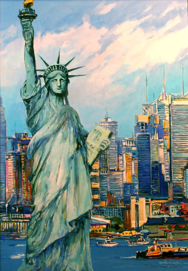 a painting of the statue of liberty in new york city