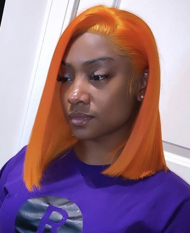 @LOVELYPUNANI🍭//FOLLOW FOR MORE PINS LIKE THIS//✨✨ Orange Bob Wig, Orange Bob, Weave Ideas, Teen Hair, Frontal Bob, Colorful Wigs, Sew In Wig, Long Weave, Rely On Yourself