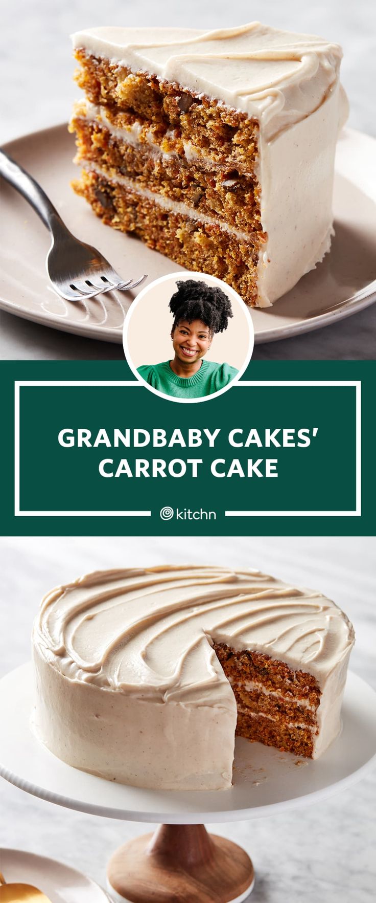 there is a cake with white frosting on it and the words, grandbaby cakes carrot cake