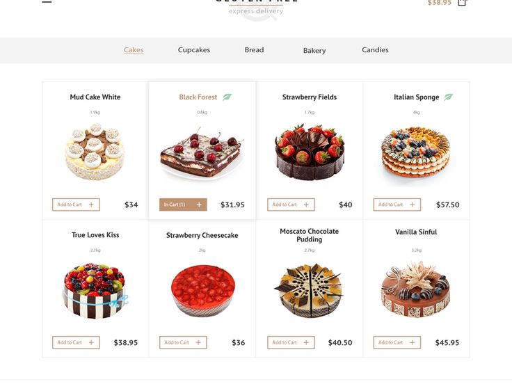 an image of a website page with cakes and desserts on the front, and other items for sale in the back