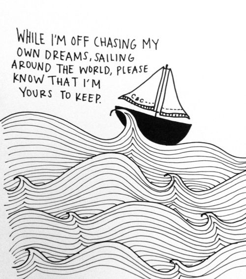 a black and white drawing of a boat in the ocean with words written on it