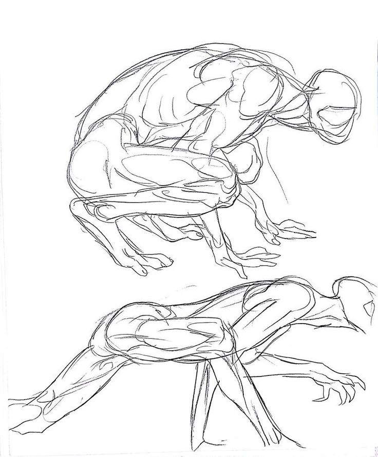 a drawing of a man bending over with his legs crossed