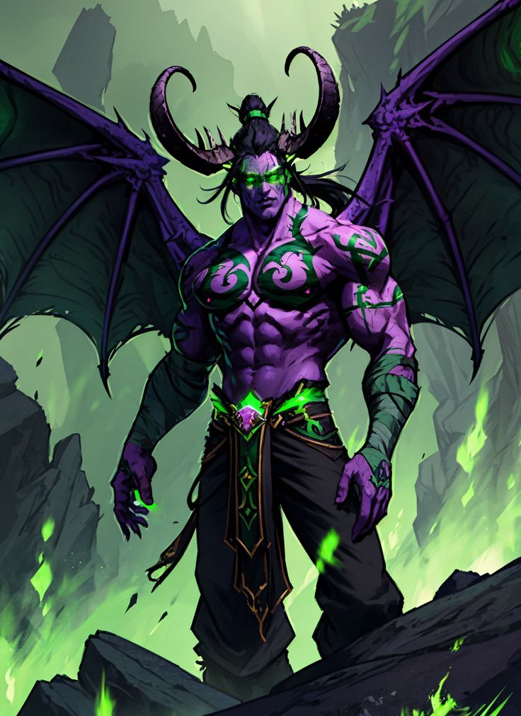 an image of a demon with horns on his head and arms, standing in front of rocks