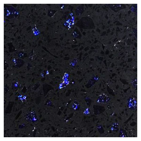 blue and black speckles are seen in this image