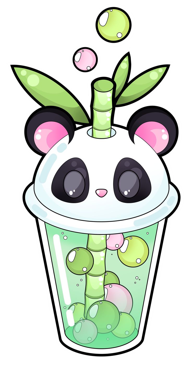 a panda bear in a cup filled with gummy balls and green leafy leaves