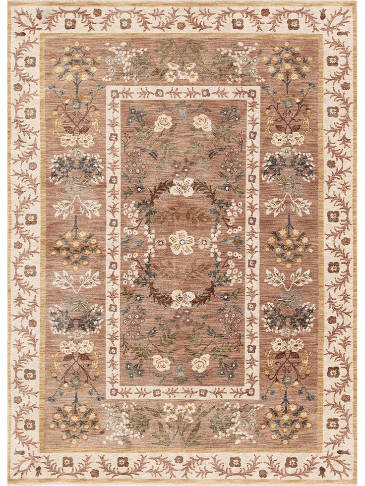 an area rug with various colors and designs on the border, including flowers and leaves