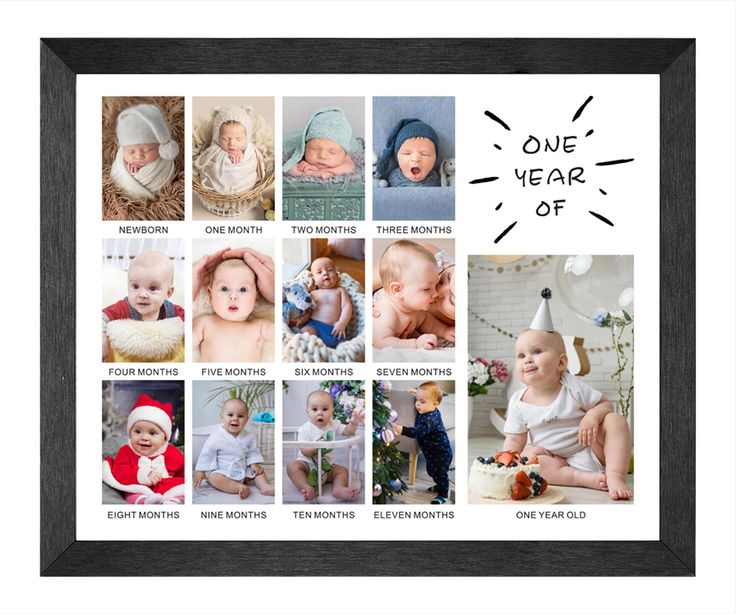 a collage of baby pictures with the words one year of birth printed on it