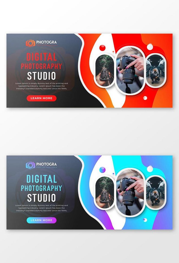 two horizontal banners with photoshopped images and text on the bottom one is for photography studio