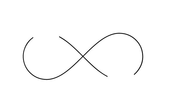 an infinite symbol is shown in black and white