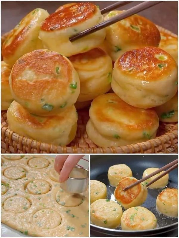 some food is being cooked in a pan and then fried with chopsticks on the side