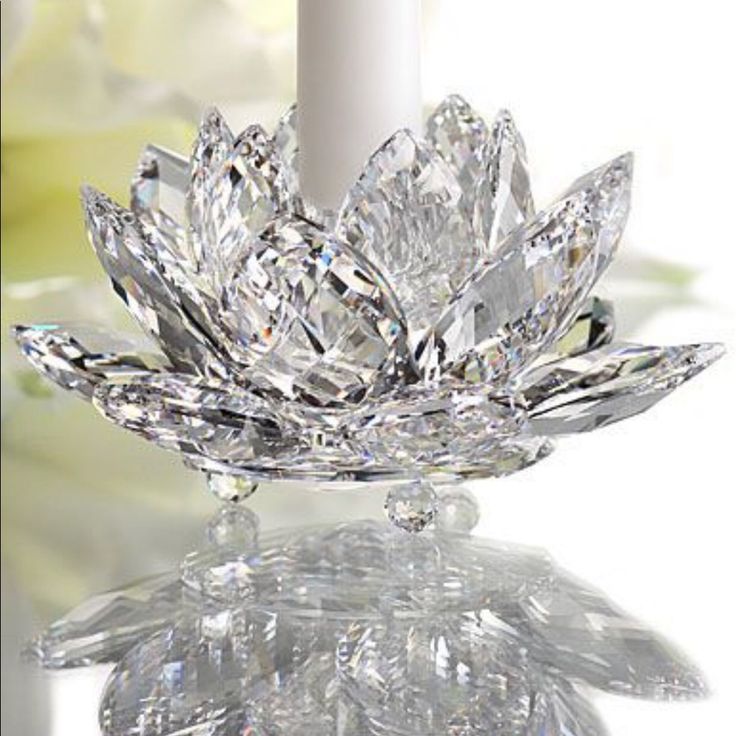 Rare Swarovski Crystal Paradise Small Wayerlilly Candle Holder With Original Candle That Was Lit Once, This Is So Stunning, Glistens And Glitters Lotus Flower Candle Holder, Lotus Flower Candle, Water Lily Flower, Crystal Lotus, Lotus Candle Holder, Lotus Candle, Unique Opal, Flower Candle Holder, Red And Pink Roses