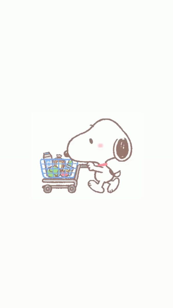 a drawing of a person pushing a shopping cart with a dog on it's back