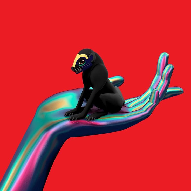 a black monkey sitting on top of a colorful wave with an orange backgroud