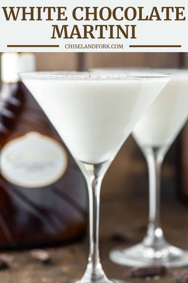 two martinis with white chocolate in them and the text overlay reads, how to make homemade white chocolate martini