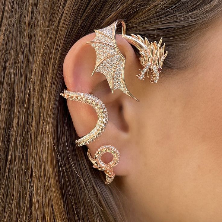 Jewelry Earrings Dragon Ear Jacket Climber Rose Gold Played Sterling Silver 925

#sponsored Luxury Ear Cuff With Matching Earrings As Gift, Luxury Gift Ear Cuff, Ear Sculpture, Ear Wraps, Dragon Ear Cuffs, Dragon Earrings, Gold Dragon, Magical Jewelry, Dragon Jewelry