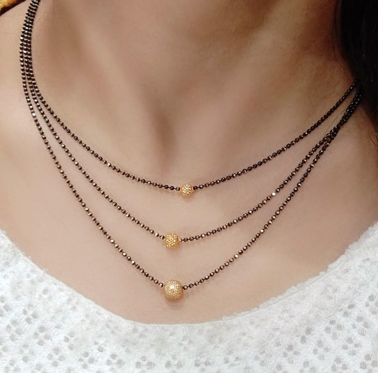 Layered Mangalsutra, Indian Mangalsutra, Bridal Suits, Mangalsutra Chain, Black Beads Mangalsutra, Black Beads Mangalsutra Design, Gold Jewelry Simple Necklace, Gold Mangalsutra Designs, Beaded Necklace Designs