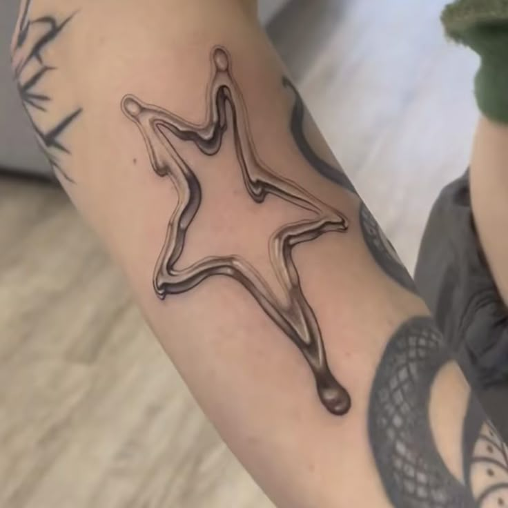 a person with a tattoo on their arm has a star in the middle of it