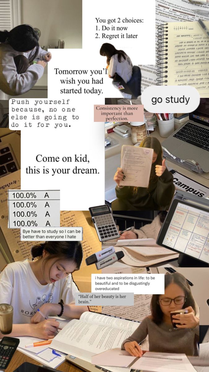 a collage of photos showing students doing their homework