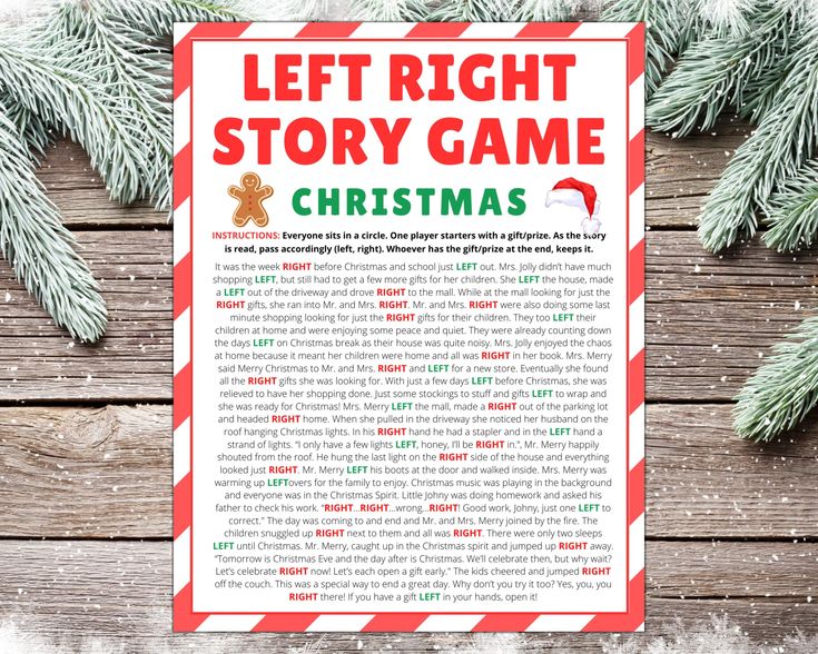 a christmas story game with the words let right story game on it, surrounded by pine branches