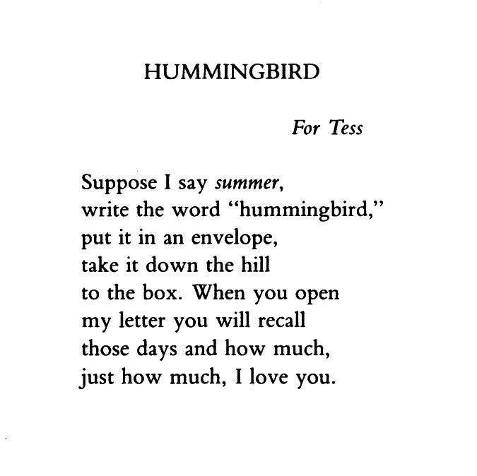 the poem hummingbird is written in black and white