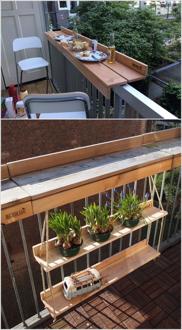 an outdoor table with plants on it, and another photo of the outside tables from above