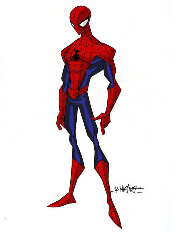 a drawing of a spider - man in blue and red clothes with his hands on his hips