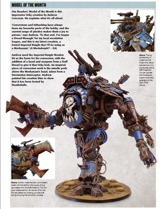 White Dwarf 450 (1-2020) - Looted Imperial Knight, by Andrew Corcoran 40k Knight Conversion, Warhammer Conversion, 40k Knight, Warhammer Skaven, Imperial Knights, Orks 40k, Imperial Knight, Scenery Paintings, 40k Miniatures