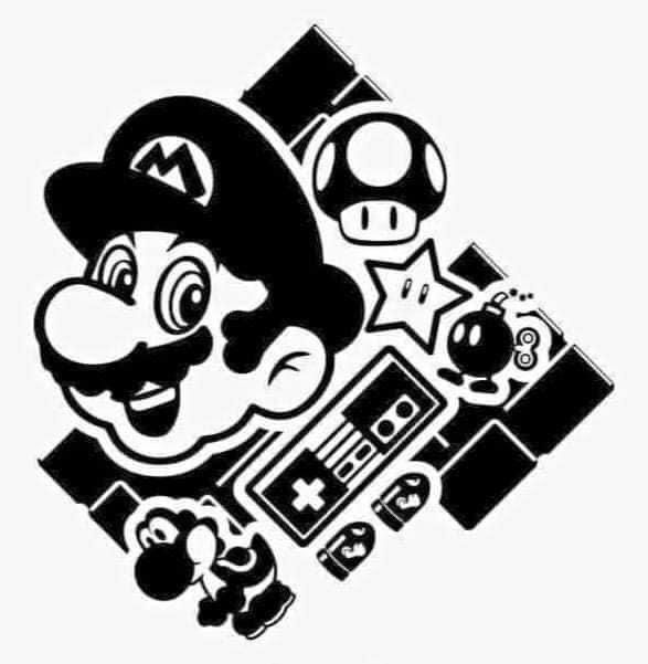 an image of mario in black and white with the words we are b on it