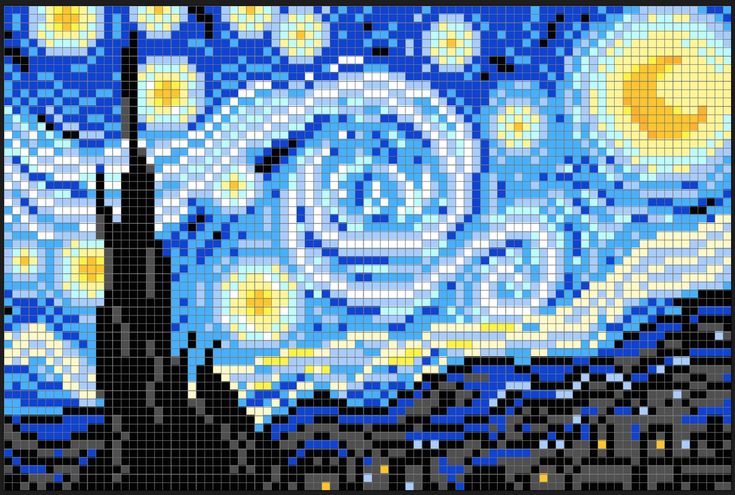 the starry night has been made out of legos and is shown in blue