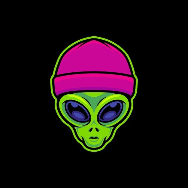 an alien head wearing a pink hat