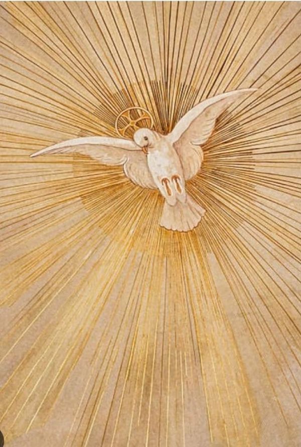 a painting of a dove with rays coming from it's wings in the center