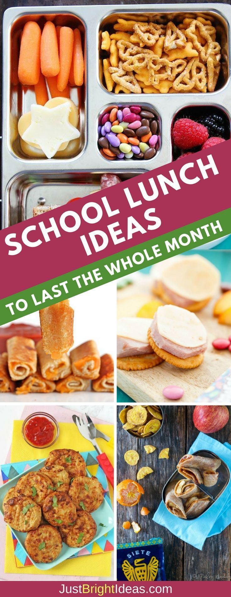 school lunch ideas to last the whole month with pictures of food and snacks in trays