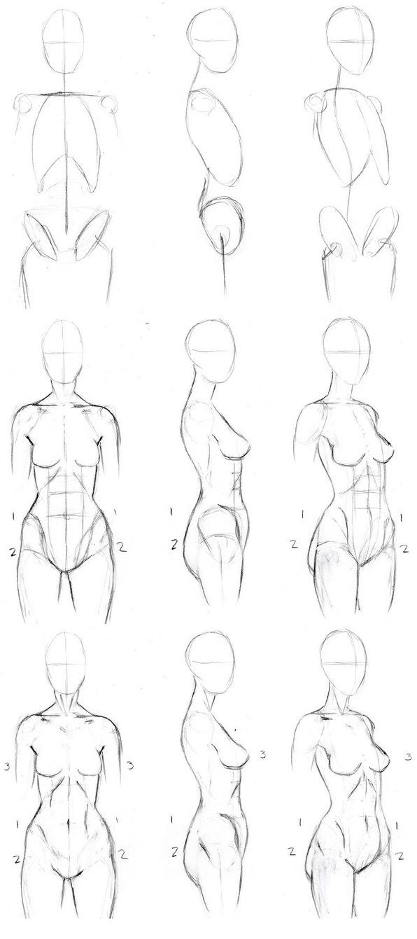 an image of the back and side view of a woman's body in different positions