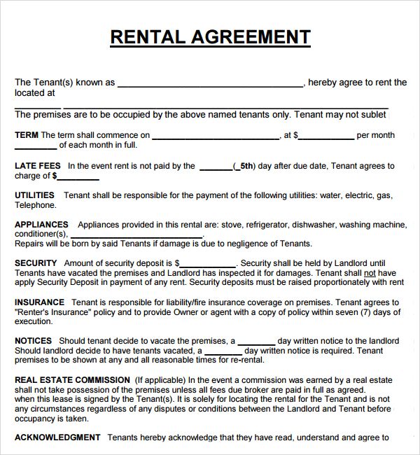 a rental agreement is shown in this document