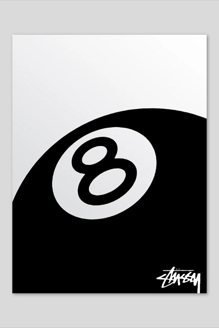 a black and white poster with the number 8 on it