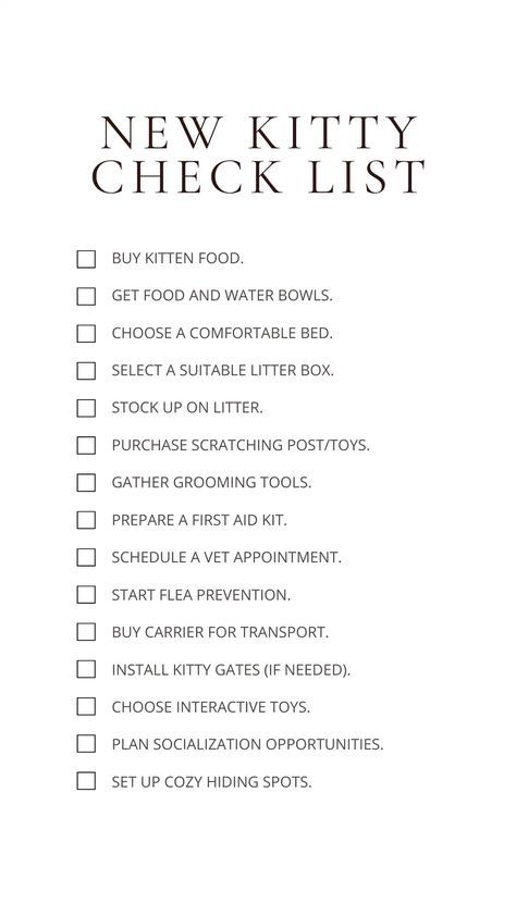 the new kittyy check list is shown in black and white, with text on it