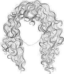 a drawing of a woman's head with long curly hair and an oval face