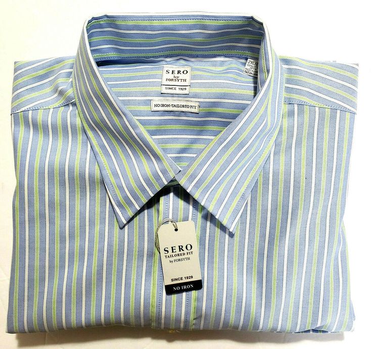 Sero by Forsyth Mens 2XL Tailored Fit Long Sleeve Shirt Blue/Green Striped, NWT #SerobyForsyth Mens Club, Fitted Dress Shirts, Plaid Shorts, Mens Shirt Dress, Green Stripes, Blue Plaid, Sports Shirts, Striped Long Sleeve, Blue And Green